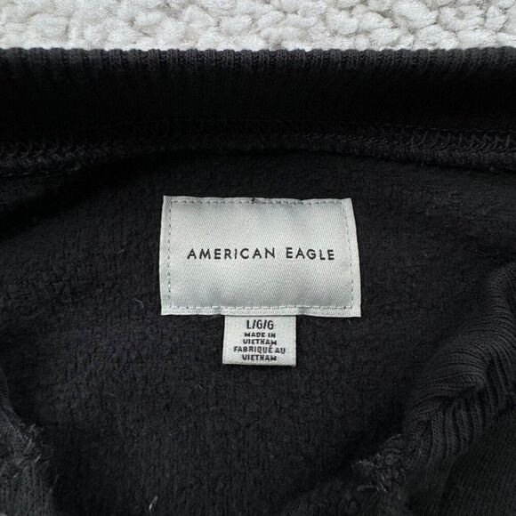 American Eagle Lace Up Fleece Cropped Sweatshirt Charcoal Gray - Picture 5 of 9